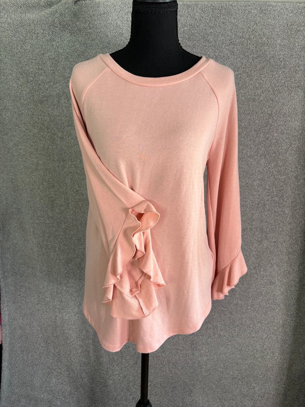 Cupio Blush Pink Double Ruffle Bell Sleeve Top M Romantic